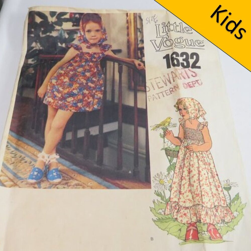 Little Vogue 1632 Clothing Pattern Sun Dress, Bloomers, Scarf complete